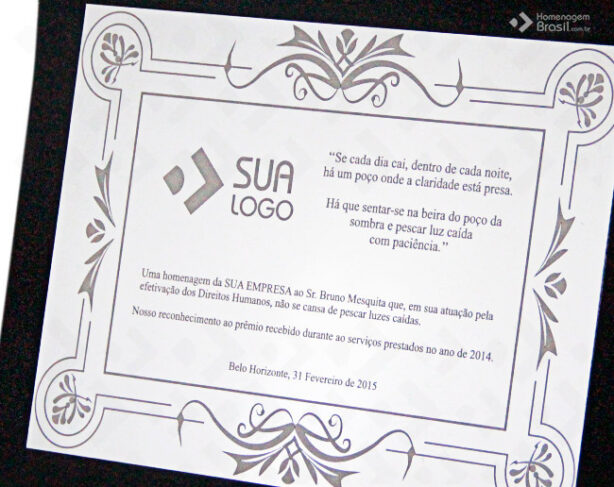 Placa de Homenagem - Homenagem Brasil