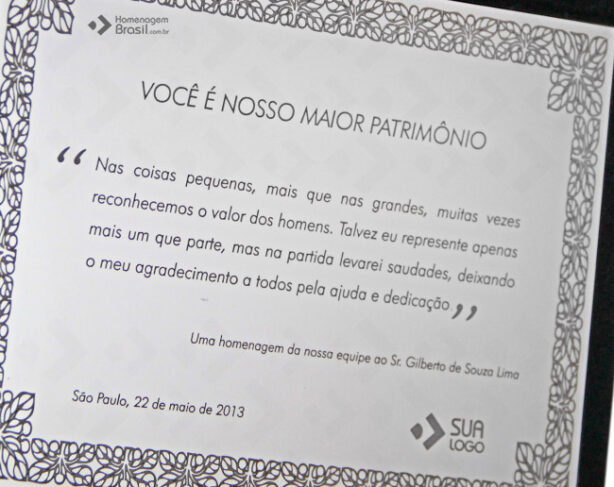 Placa de Homenagem - Homenagem Brasil